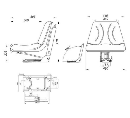Siedzenie amortyzowane jednoczęściowe szare 