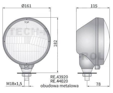 Reflektor przedni lewy, metalowy