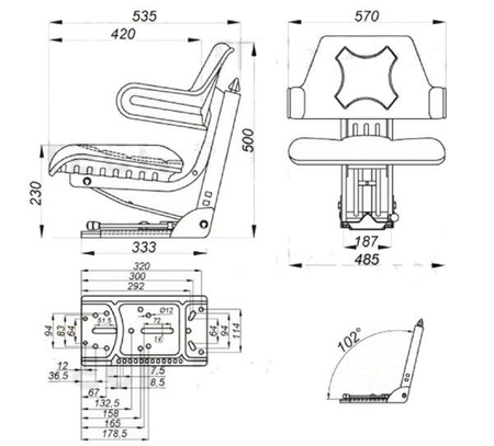Siedzenie amortyzowane dwuczęściowe czarne z podłokietnikami